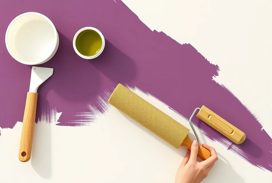 Outils de peinture disposés dans l'ordre des étapes du chantier