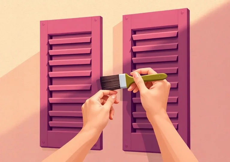 Mise en peinture au pinceau de volets et d'encadrements en bois