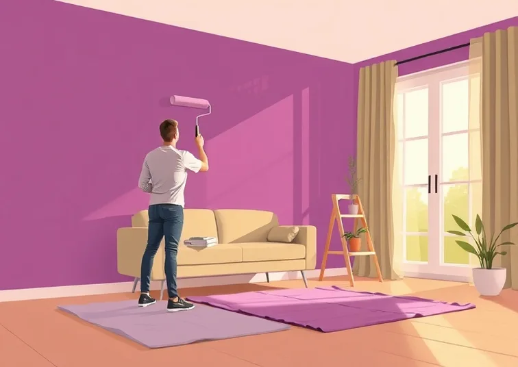 Peintre appliquant la peinture au rouleau sur un mur de salon